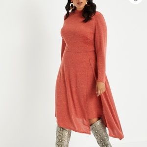 Asymmetrical Turtleneck Dress with Slit